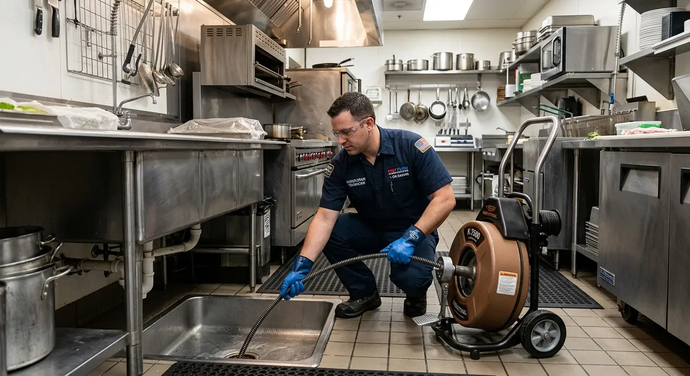 Commercial drain cleaning service in a restaurant kitchen in Warrenton