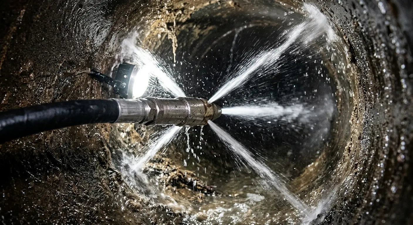 High-pressure hydro jetting nozzle cleaning sewer pipe for Sewer Cleanout in Warrenton